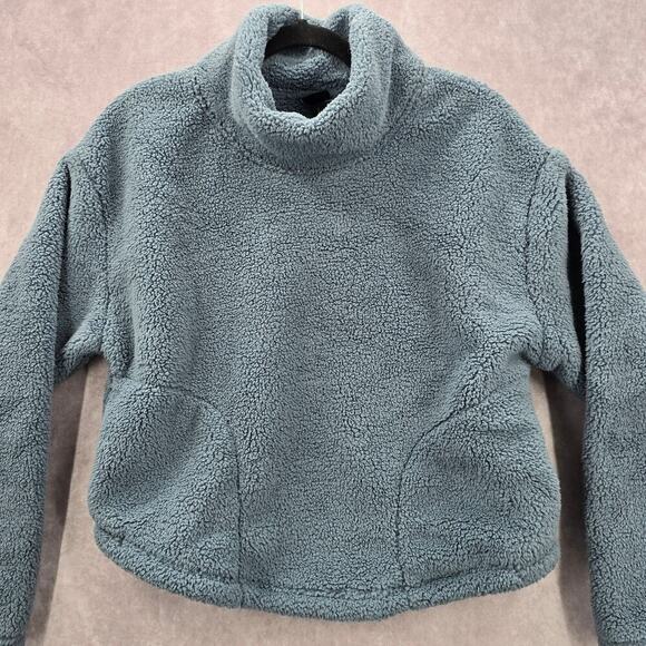 All In Motion Pullover Blue Fuzz Plush Sweater Cardigan Long Sleeve Short Medium - Picture 3 of 7